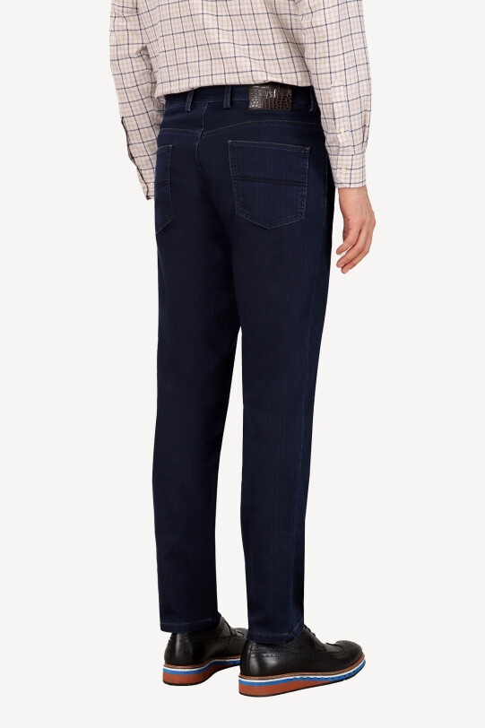 Erkek Lacivert Regular Fit Çizgili Kanvas Spor Pantolon