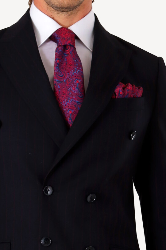 Erkek Lacivert Regular Fit Çizgili Kruvaze Takım Elbise