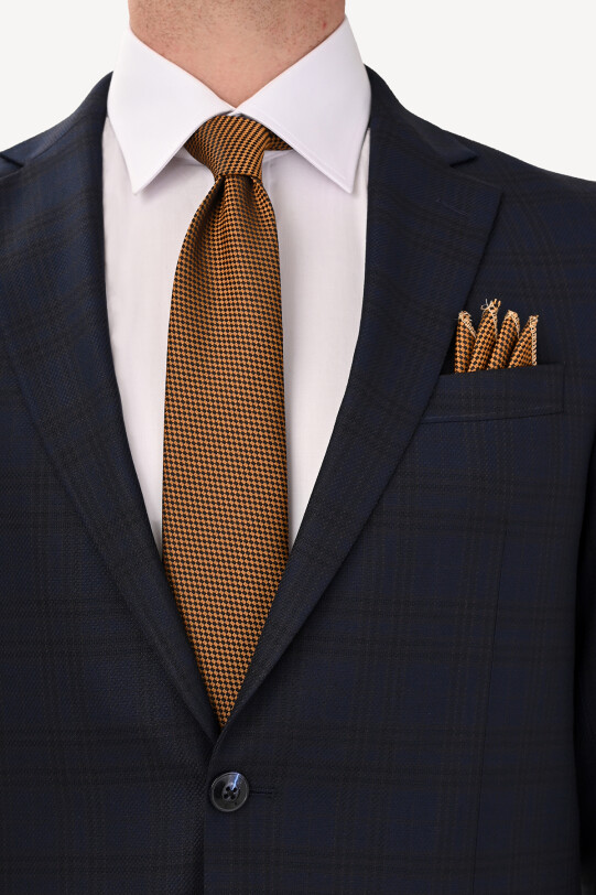 Erkek Lacivert Regular Fit Desenli Çift Yırtmaçlı Takım Elbise