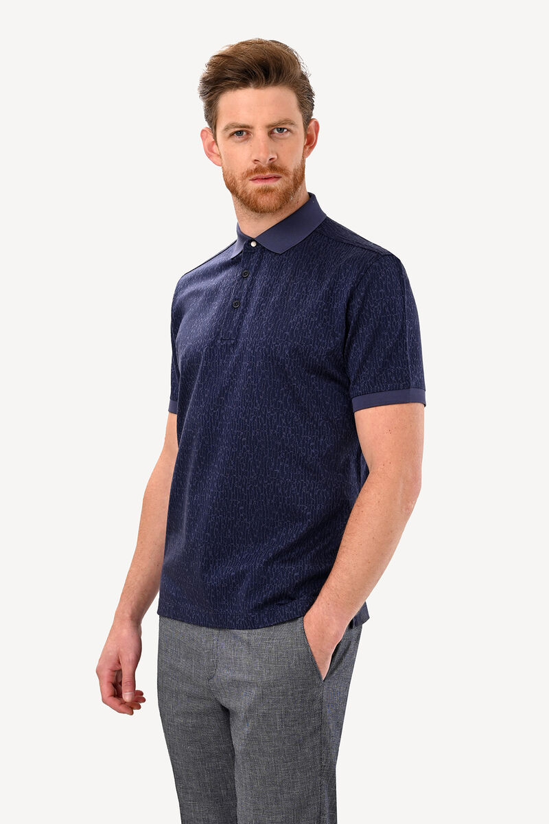 Erkek Lacivert Regular Fit Desenli Polo Yaka Tshirt - 2