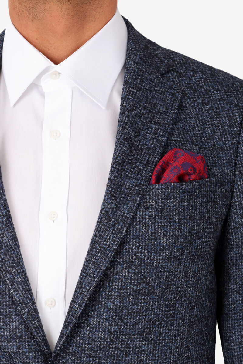 Erkek Lacivert Regular Fit Desenli Virgin Yün Ceket - 3