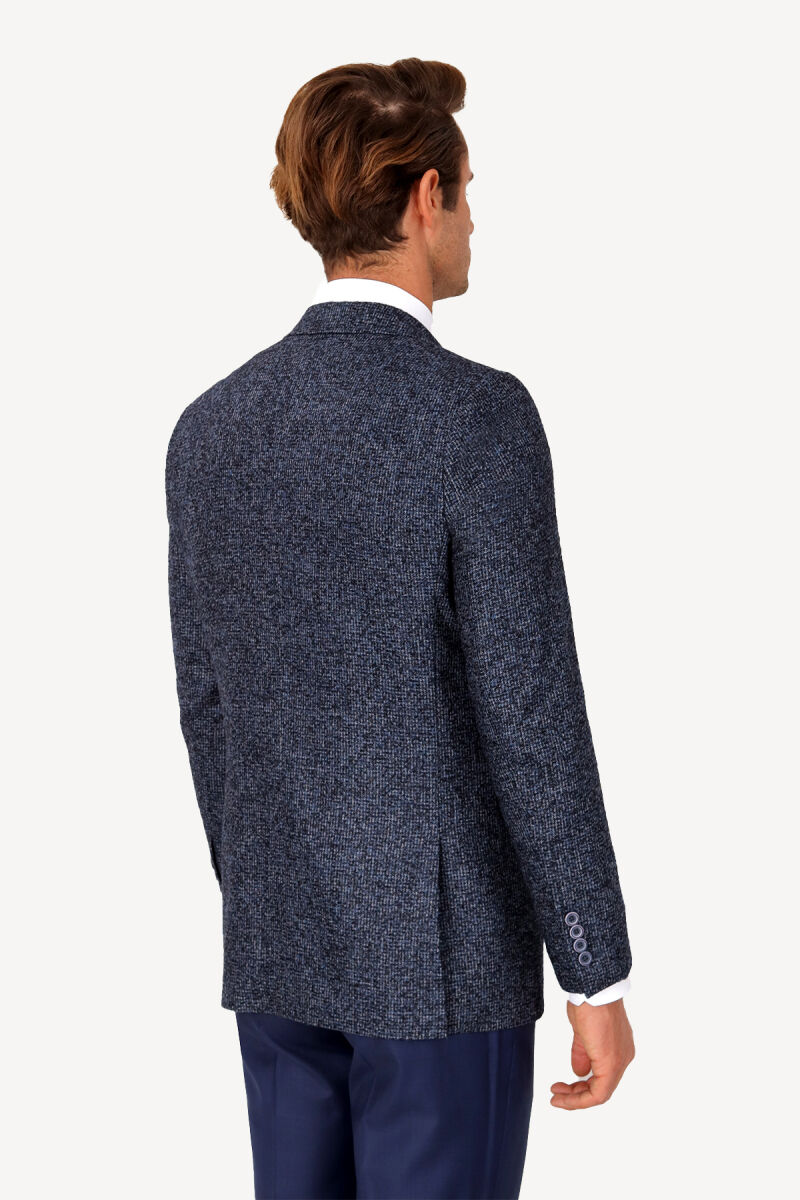 Erkek Lacivert Regular Fit Desenli Virgin Yün Ceket - 4