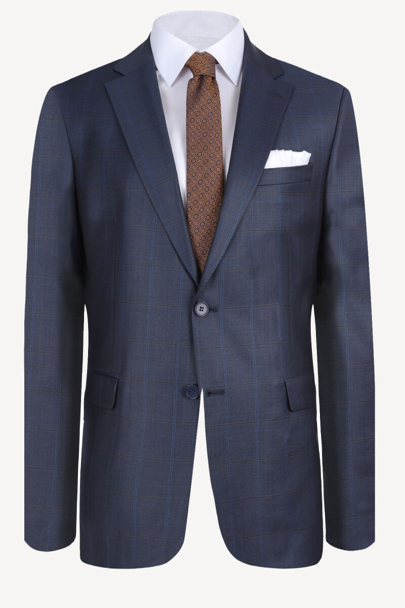 Erkek Lacivert Regular Fit Ekose Takım Elbise - 2