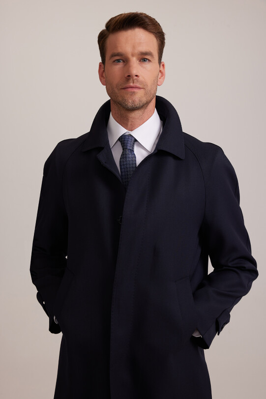 Erkek Lacivert Regular Fit Gabardin Pardesü