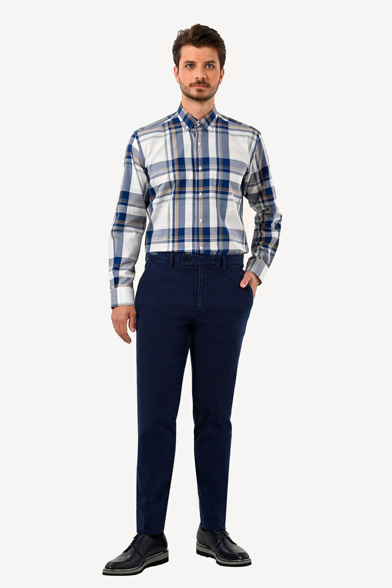 Erkek Lacivert Regular Fit Kanvars Pantolon - 5