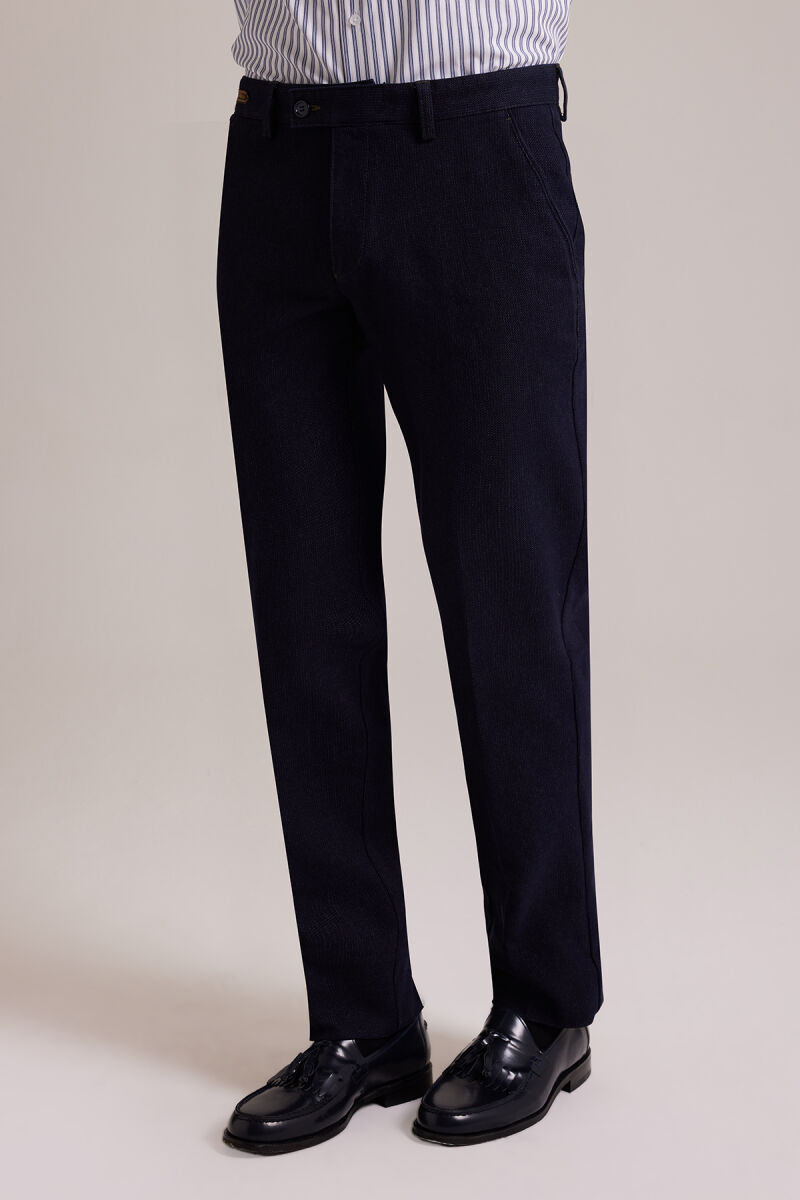 Erkek Lacivert Regular Fit Kanvas Yan Cep Pantolon - 2
