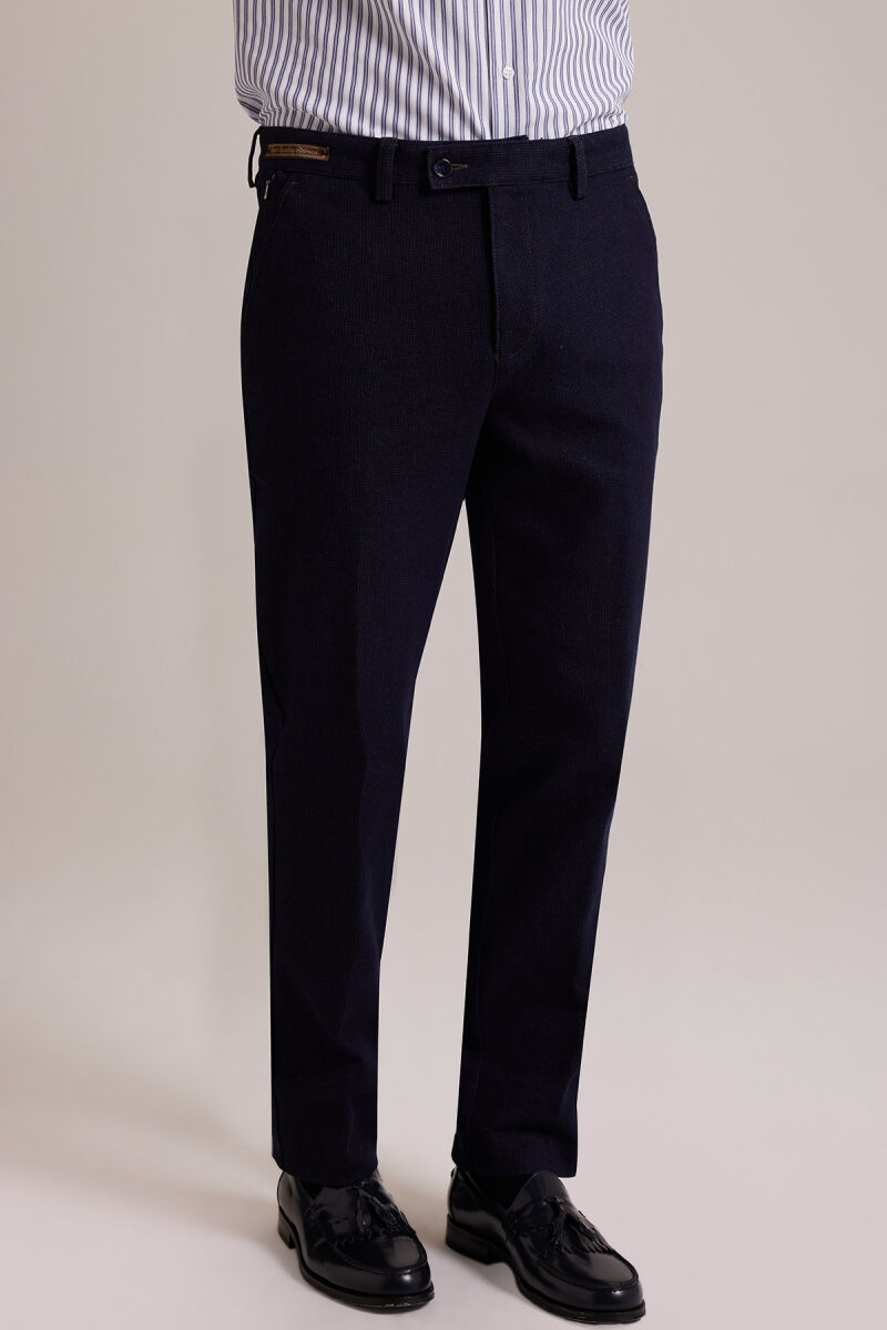 Erkek Lacivert Regular Fit Kanvas Yan Cep Pantolon - 3