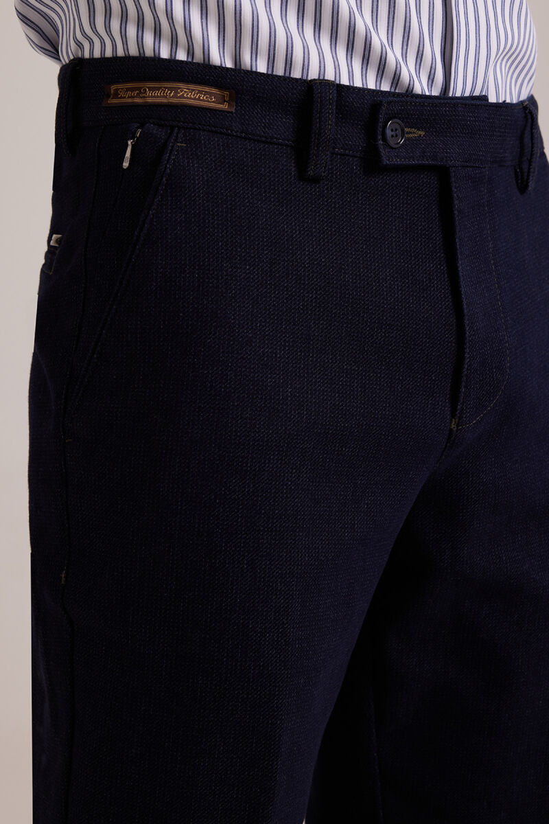 Erkek Lacivert Regular Fit Kanvas Yan Cep Pantolon - 4