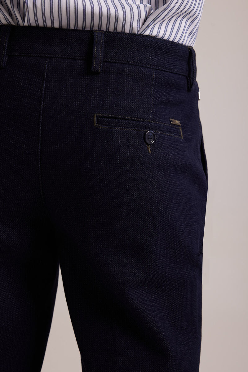 Erkek Lacivert Regular Fit Kanvas Yan Cep Pantolon - 5