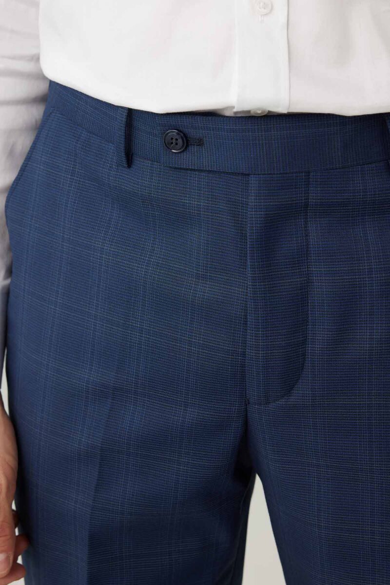 Erkek Lacivert Regular Fit Kareli Çift Yırtmaçlı Takım Elbise - 9