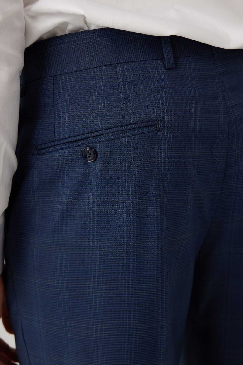 Erkek Lacivert Regular Fit Kareli Çift Yırtmaçlı Takım Elbise - 10