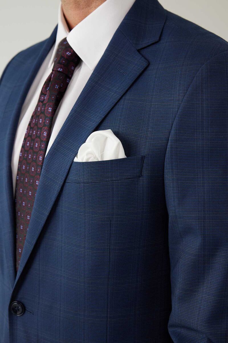 Erkek Lacivert Regular Fit Kareli Çift Yırtmaçlı Takım Elbise - 7