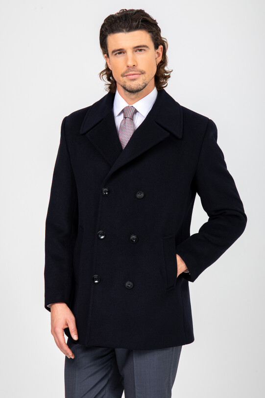 Erkek Lacivert Regular Fit Kırlangıç Yaka Kaban