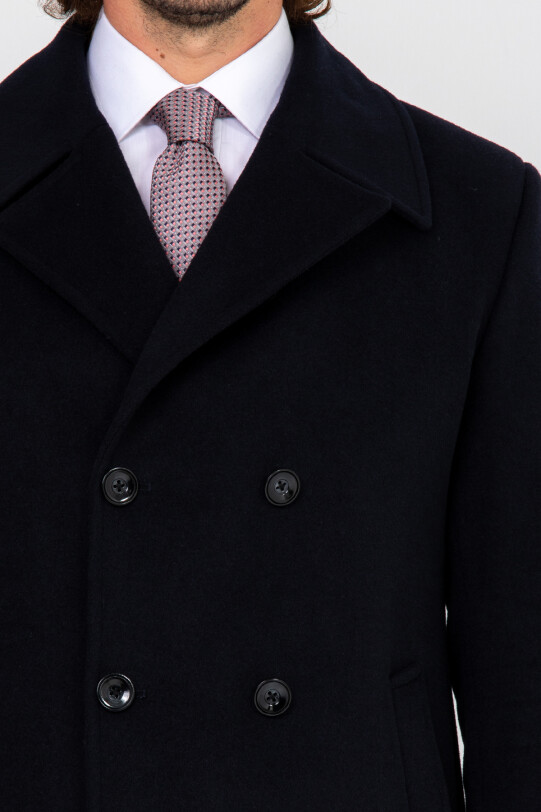 Erkek Lacivert Regular Fit Kırlangıç Yaka Kaban