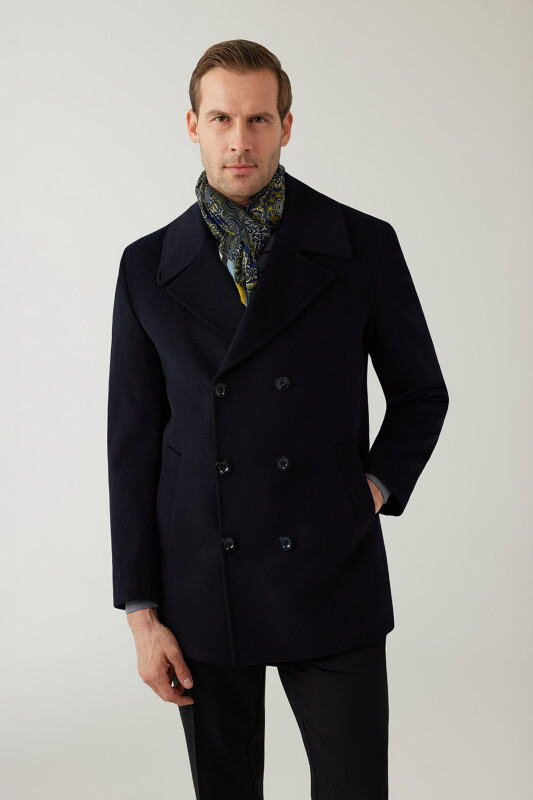 Erkek Lacivert Regular Fit Kırlangıç Yaka Kaban