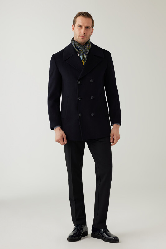 Erkek Lacivert Regular Fit Kırlangıç Yaka Kaban