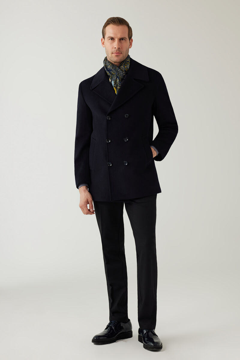 Erkek Lacivert Regular Fit Kırlangıç Yaka Kaban - 3