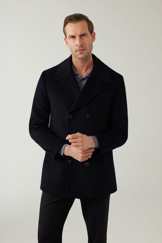 Erkek Lacivert Regular Fit Kırlangıç Yaka Kaban