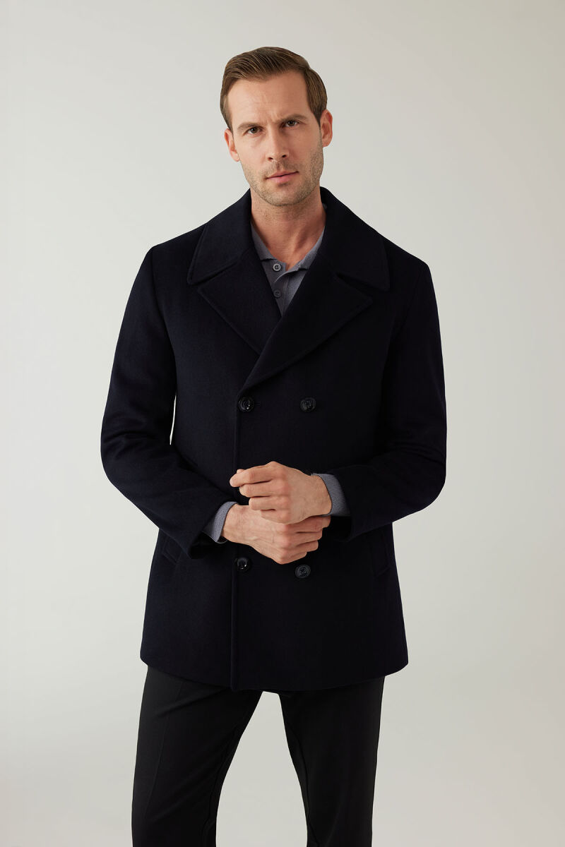 Erkek Lacivert Regular Fit Kırlangıç Yaka Kaban - 4