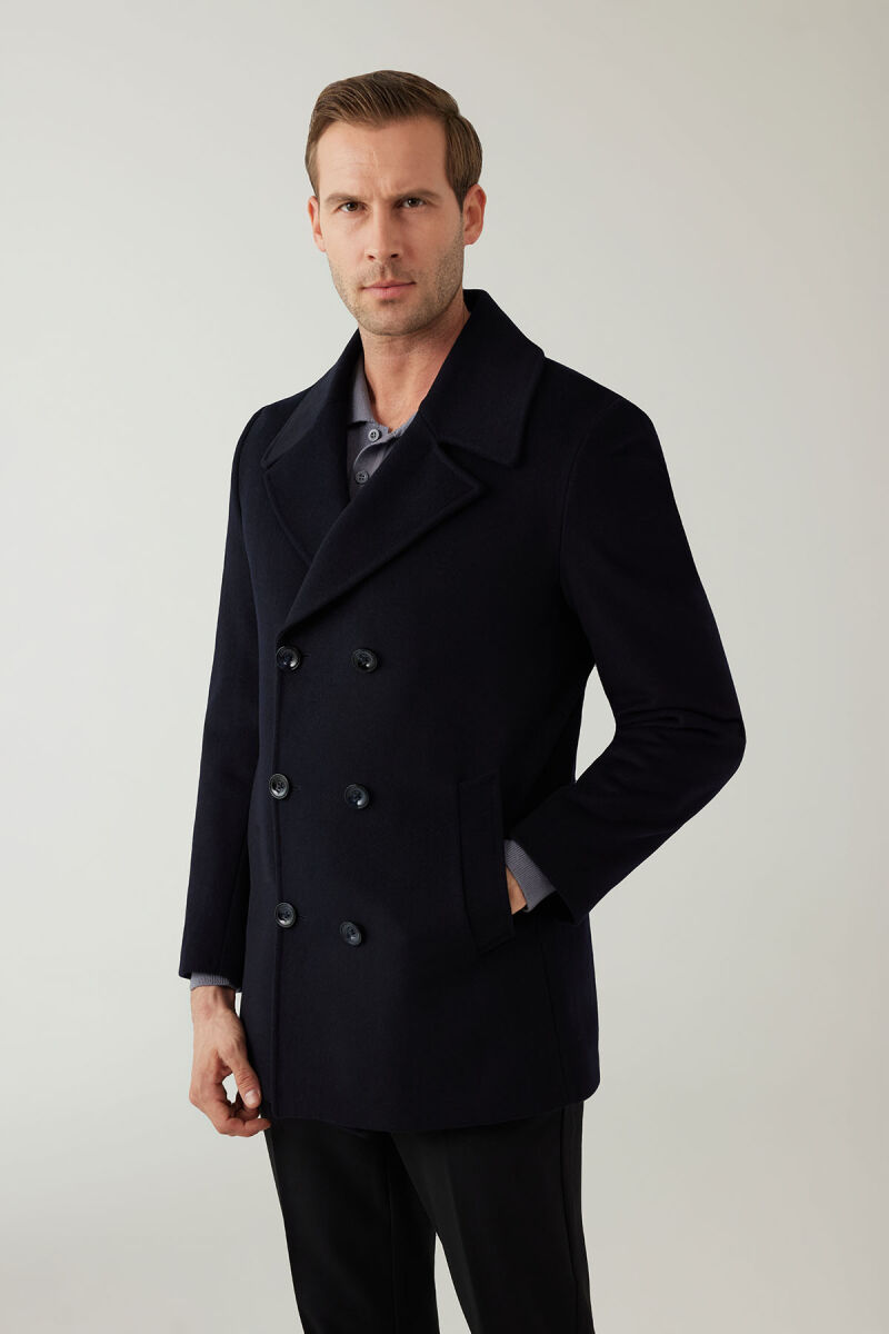 Erkek Lacivert Regular Fit Kırlangıç Yaka Kaban - 5