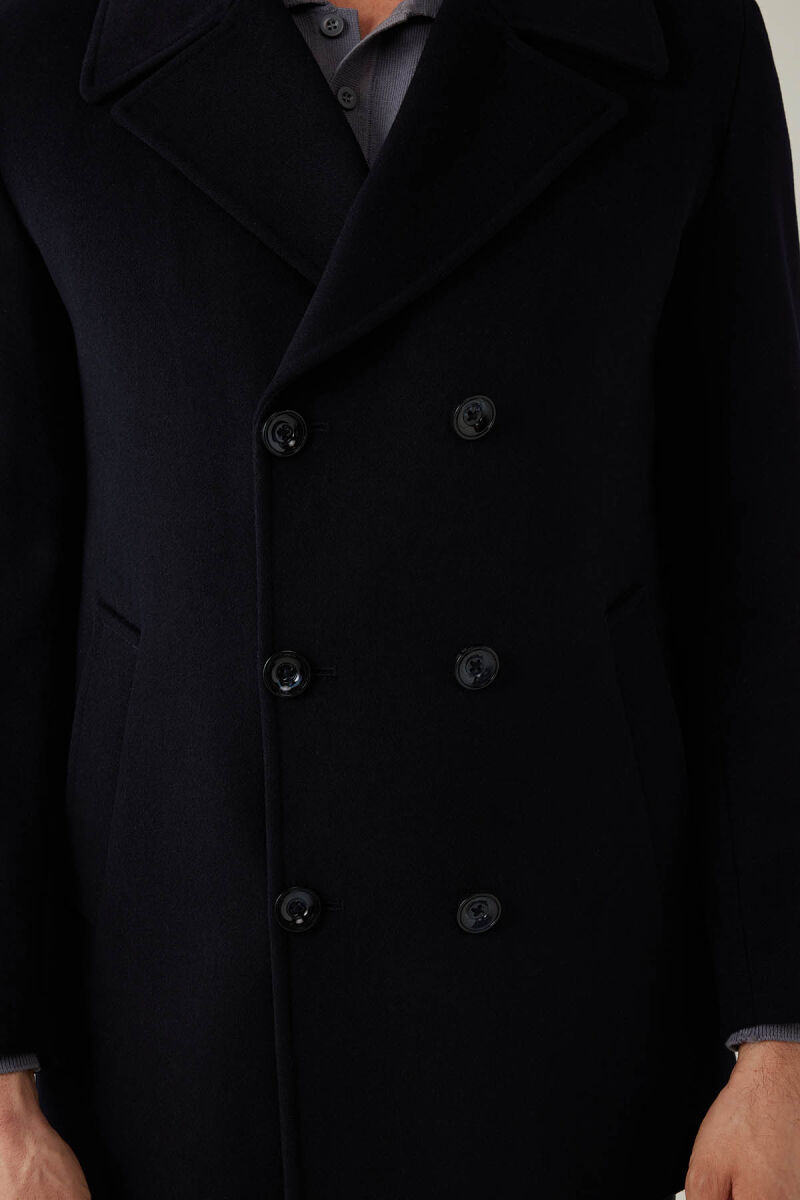 Erkek Lacivert Regular Fit Kırlangıç Yaka Kaban - 6