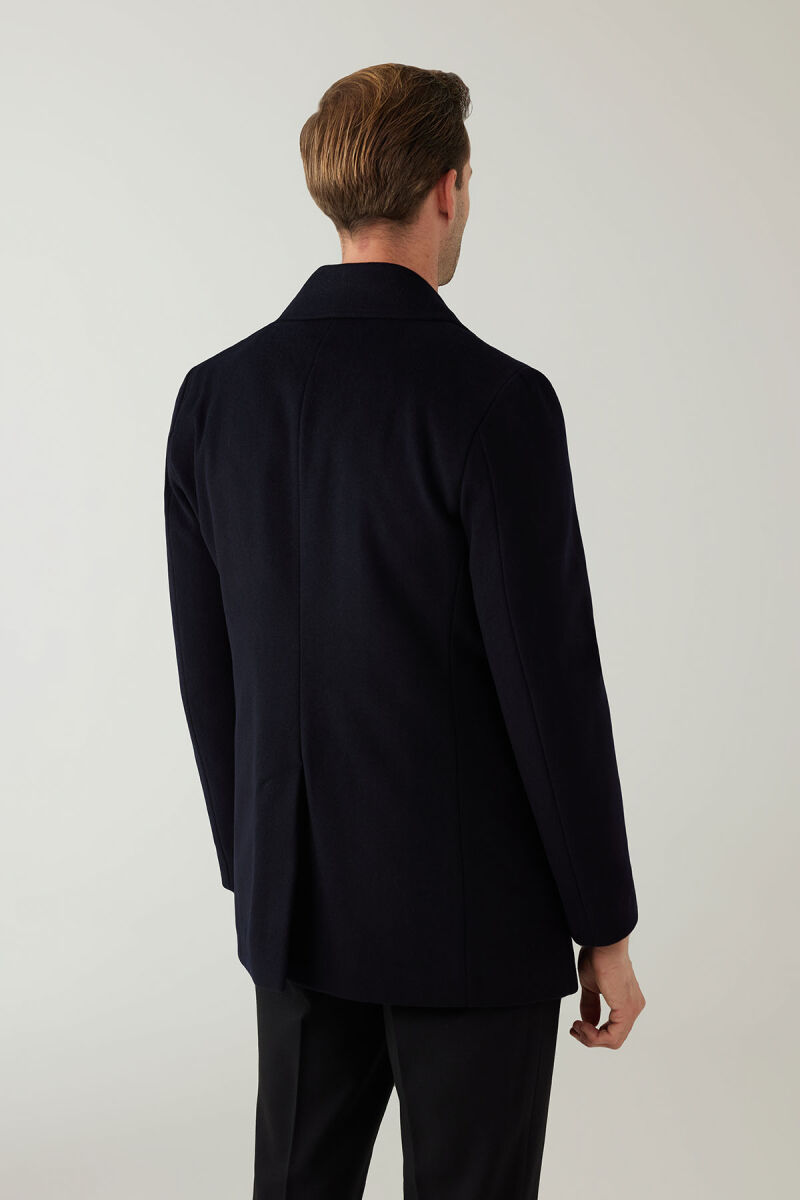 Erkek Lacivert Regular Fit Kırlangıç Yaka Kaban - 8