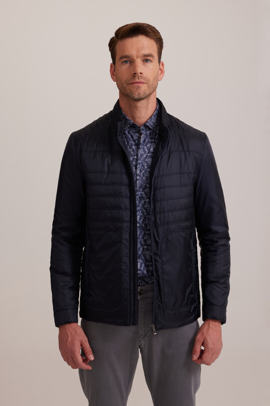 Erkek Lacivert Regular Fit Kışlık Spor Gizli Kapüşon Mont