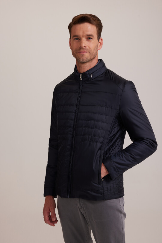 Erkek Lacivert Regular Fit Kışlık Spor Gizli Kapüşon Mont