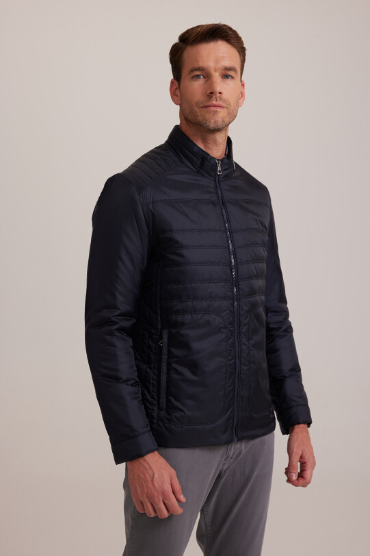 Erkek Lacivert Regular Fit Kışlık Spor Gizli Kapüşon Mont