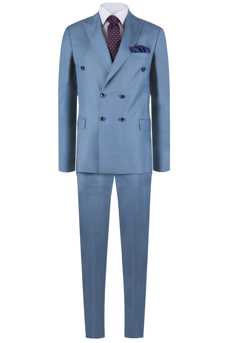 Erkek Lacivert Regular Fit Kruvaze Çizgili Takım Elbise - 1