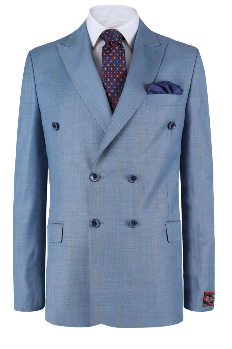 Erkek Lacivert Regular Fit Kruvaze Çizgili Takım Elbise - 2