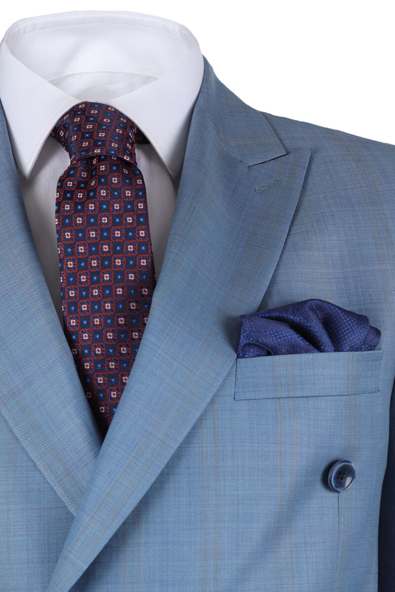 Erkek Lacivert Regular Fit Kruvaze Çizgili Takım Elbise - 3