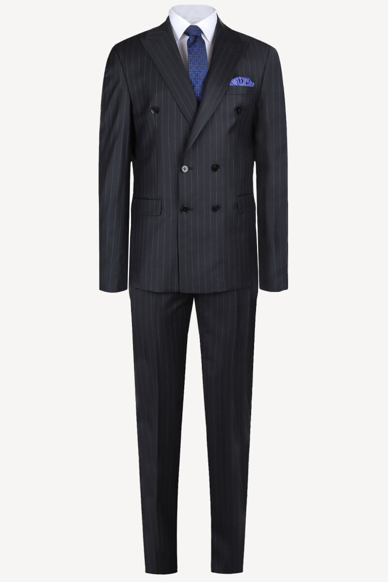Erkek Lacivert Regular Fit Kruvaze Takım Elbise - 1