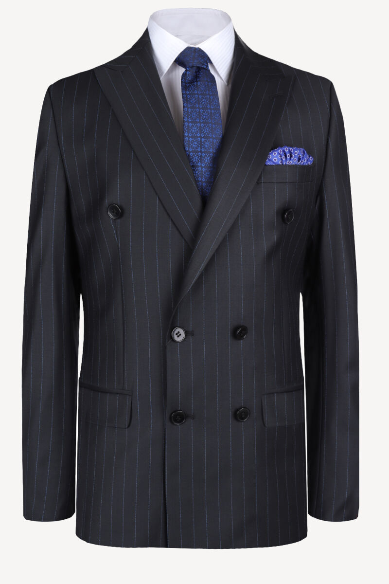 Erkek Lacivert Regular Fit Kruvaze Takım Elbise - 2