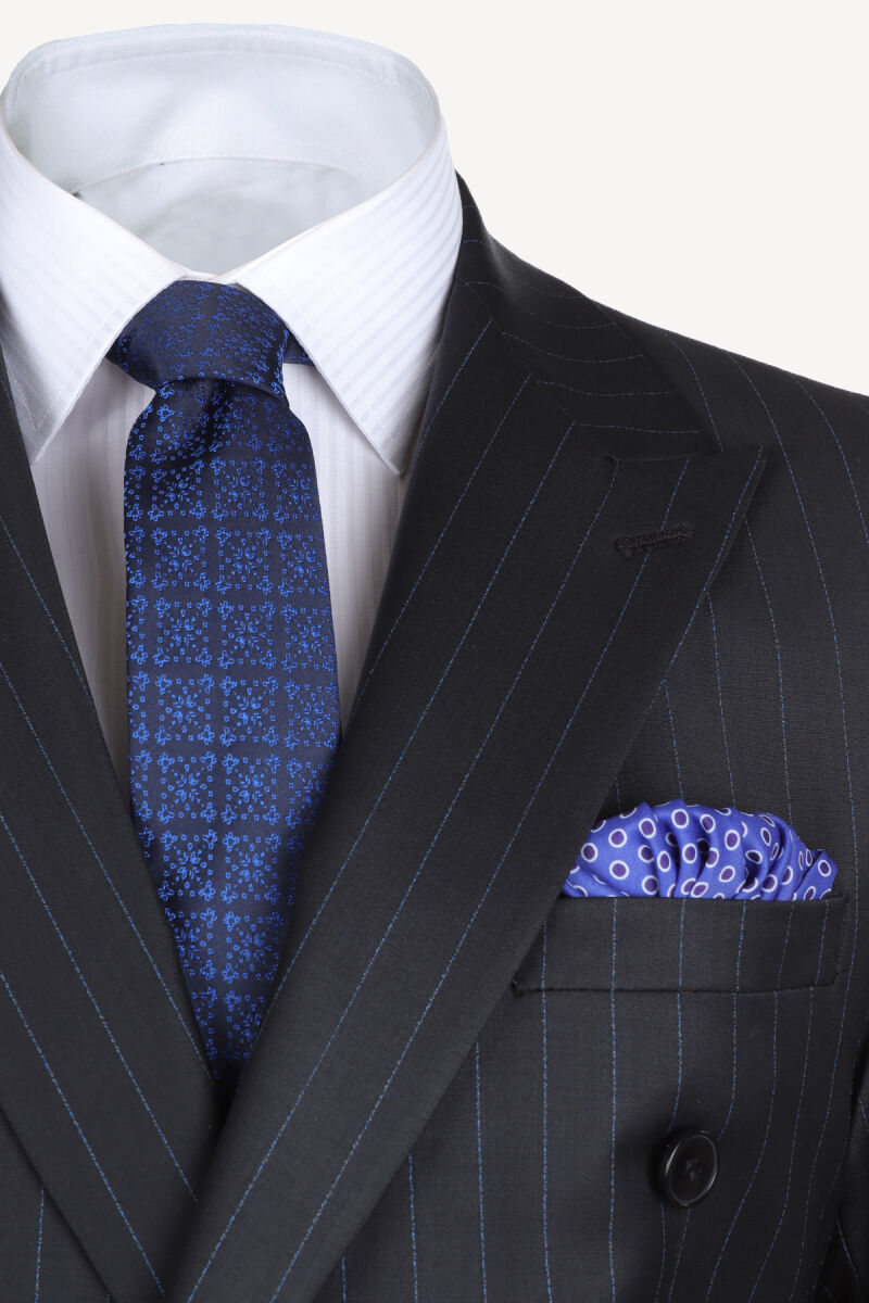 Erkek Lacivert Regular Fit Kruvaze Takım Elbise - 3