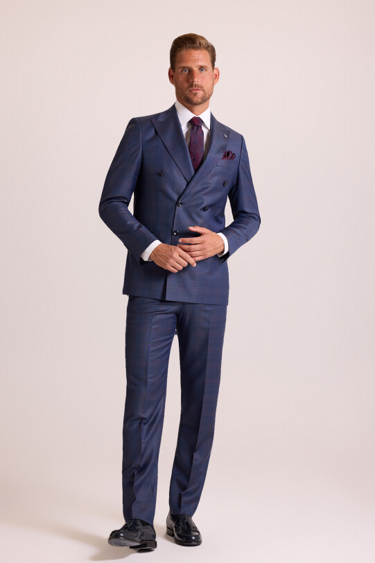 Erkek Lacivert Regular Fit Kruvaze Takım Elbise