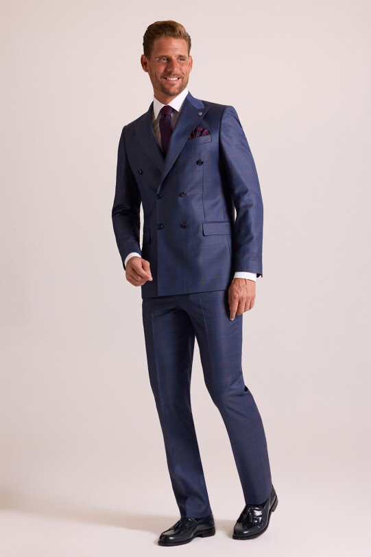 Erkek Lacivert Regular Fit Kruvaze Takım Elbise