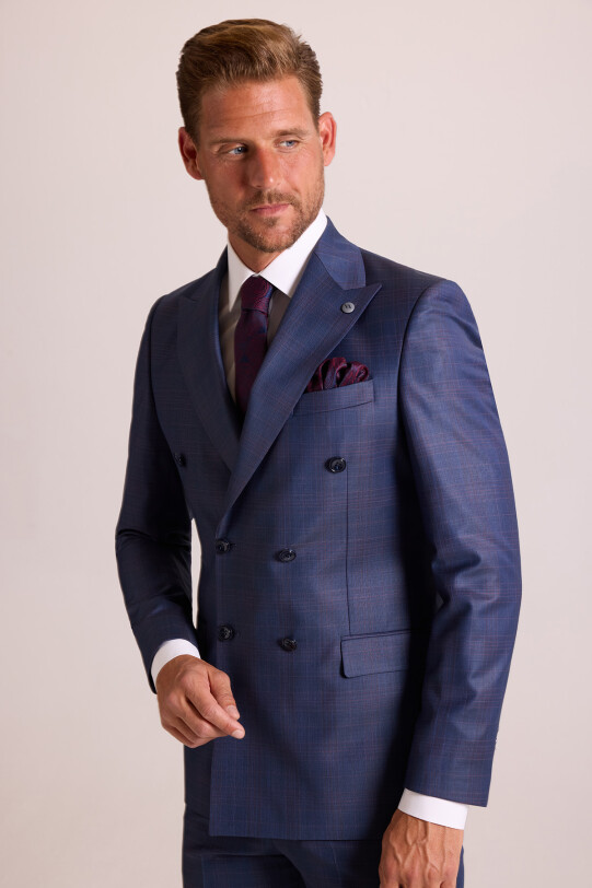 Erkek Lacivert Regular Fit Kruvaze Takım Elbise
