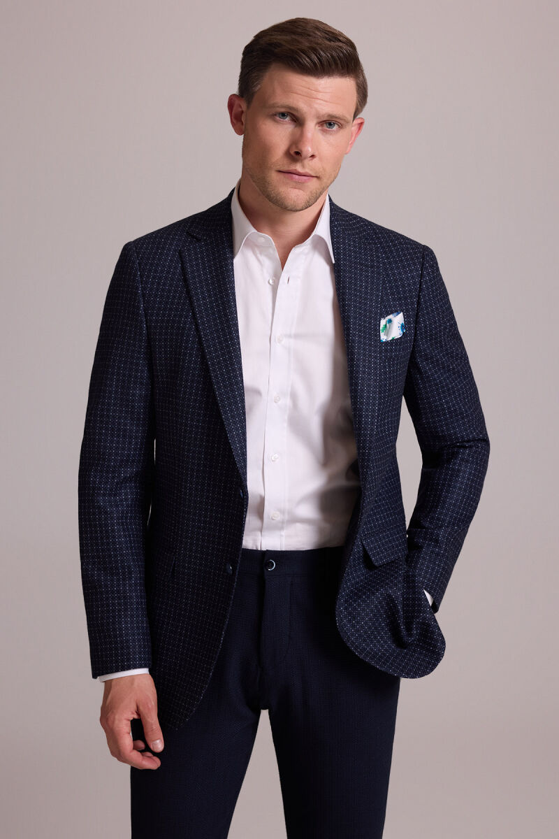 Erkek Lacivert Regular Fit Mono Yaka %100 Yün Ceket - 1