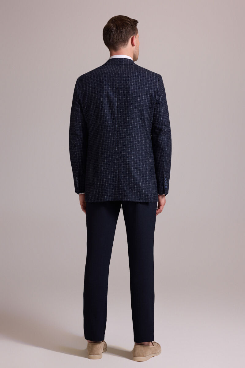 Erkek Lacivert Regular Fit Mono Yaka %100 Yün Ceket - 12
