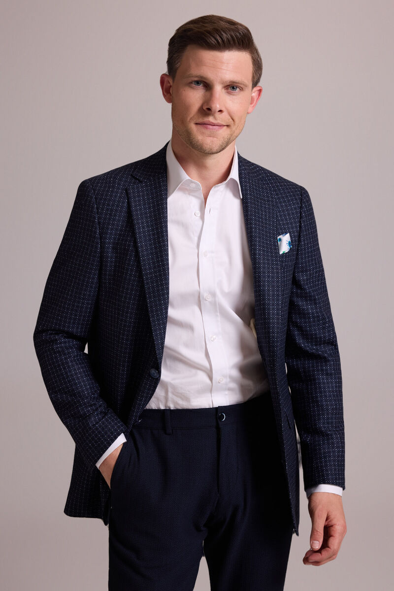 Erkek Lacivert Regular Fit Mono Yaka %100 Yün Ceket - 5