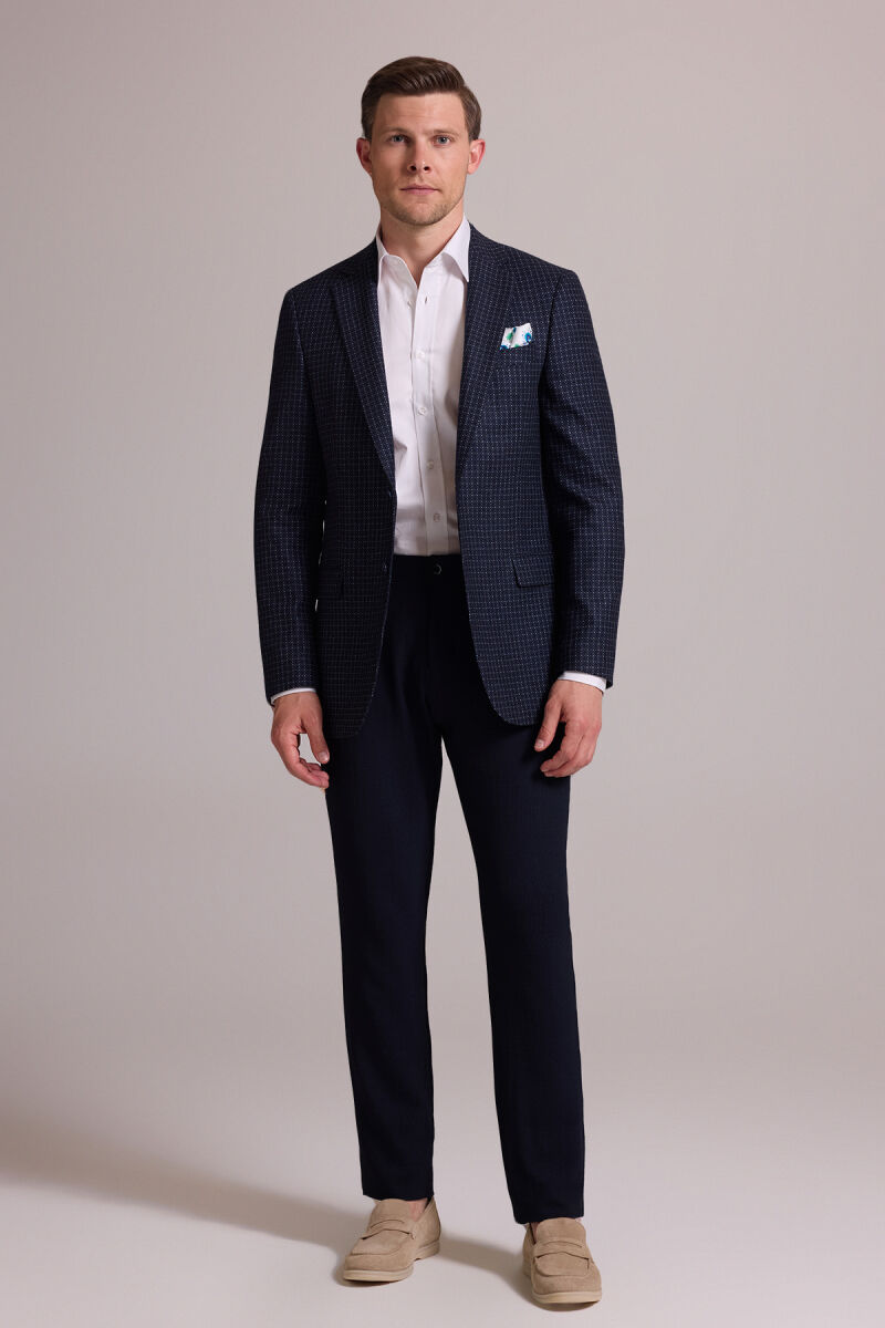 Erkek Lacivert Regular Fit Mono Yaka %100 Yün Ceket - 6