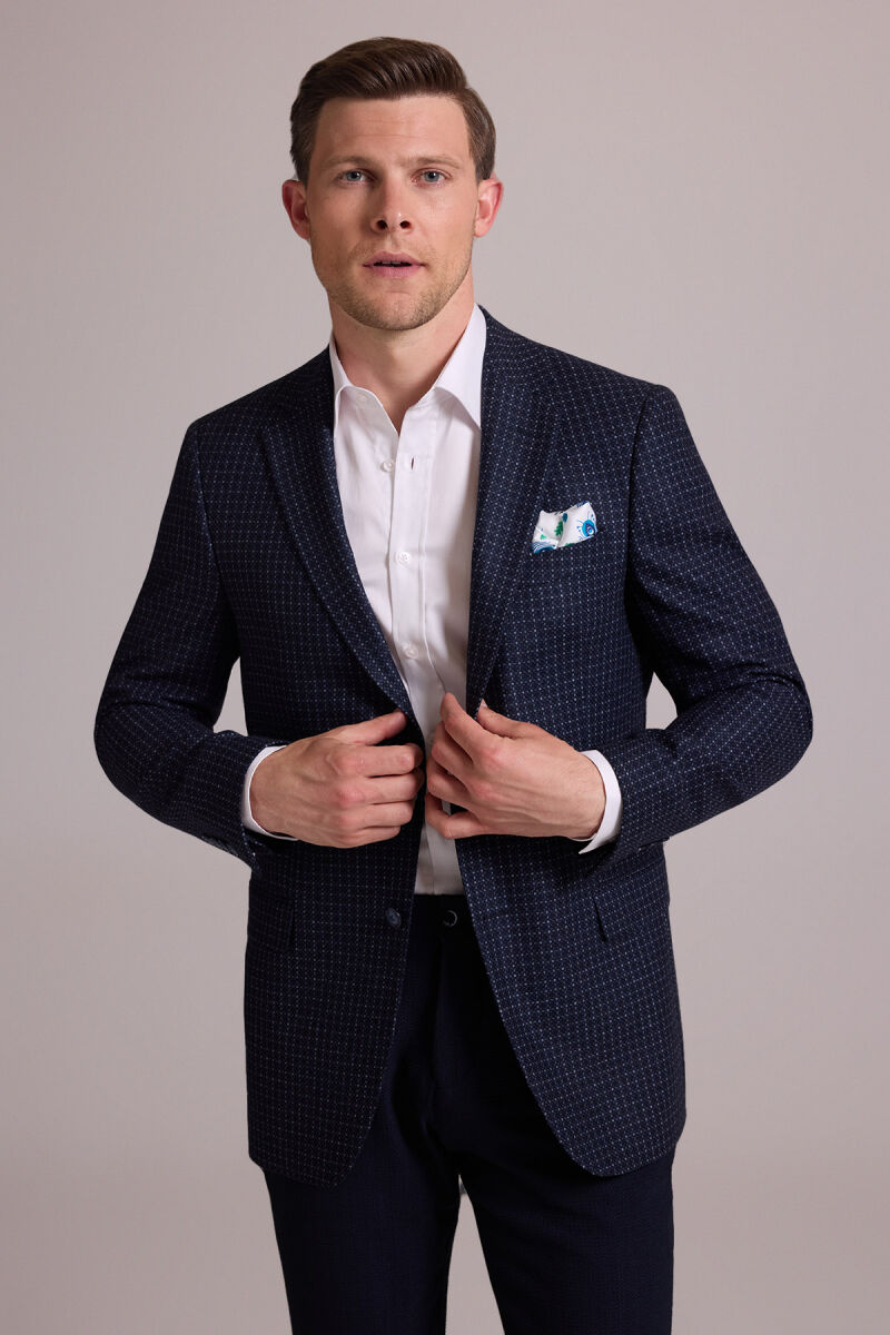 Erkek Lacivert Regular Fit Mono Yaka %100 Yün Ceket - 7