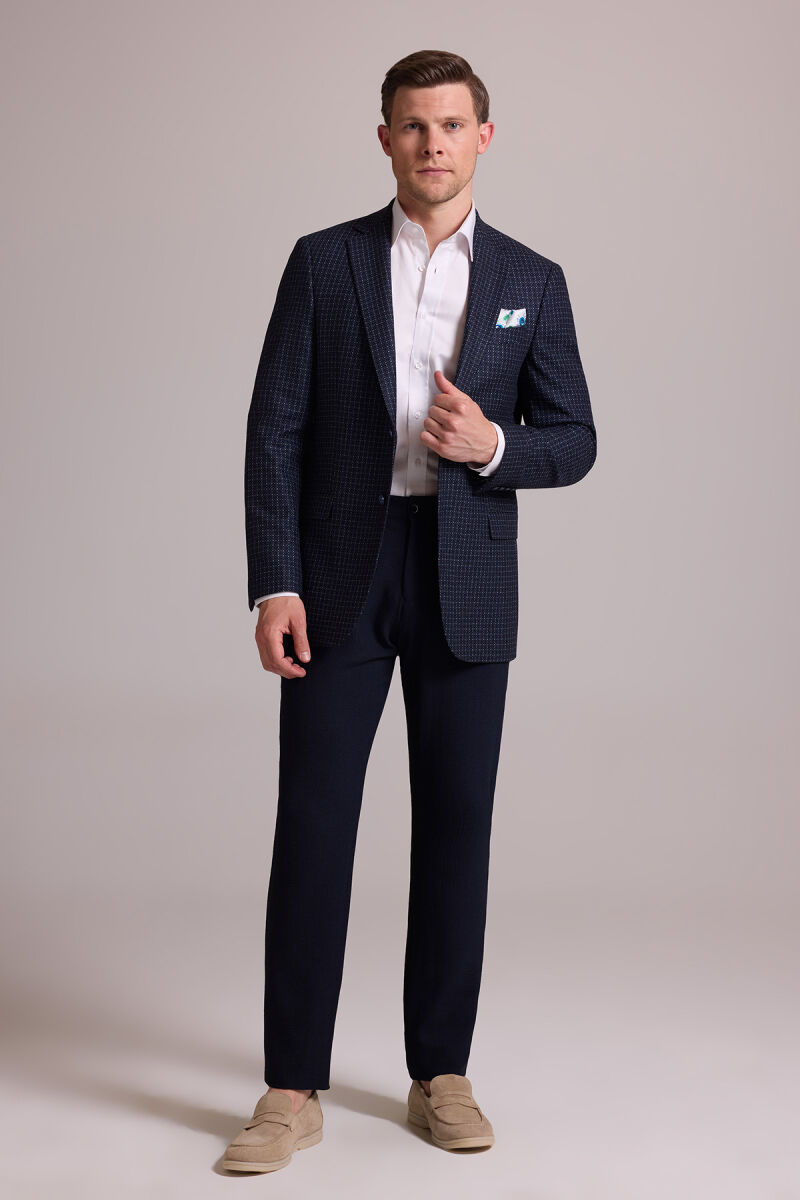 Erkek Lacivert Regular Fit Mono Yaka %100 Yün Ceket - 8