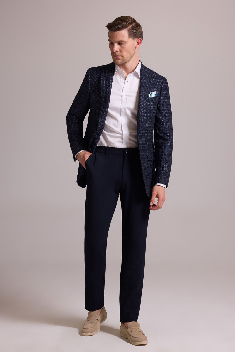 Erkek Lacivert Regular Fit Mono Yaka %100 Yün Ceket - 9