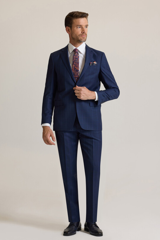 Erkek Lacivert Regular Fit Mono Yaka %100 Yün Takım Elbise