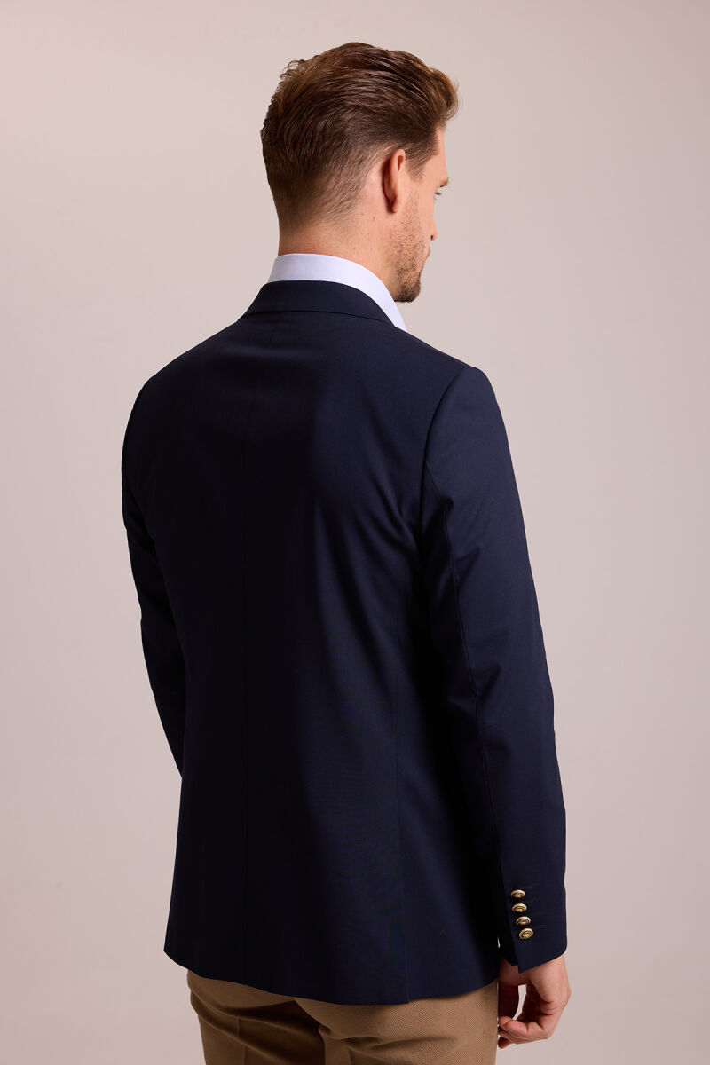 Erkek Lacivert Regular Fit Mono Yaka Likralı Blazer Ceket - 9