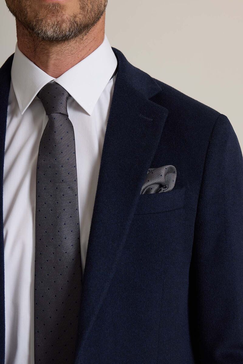 Erkek Lacivert Regular Fit Mono Yaka Puntolu Yün-Kaşmir Karışımlı Blazer Ceket - 9