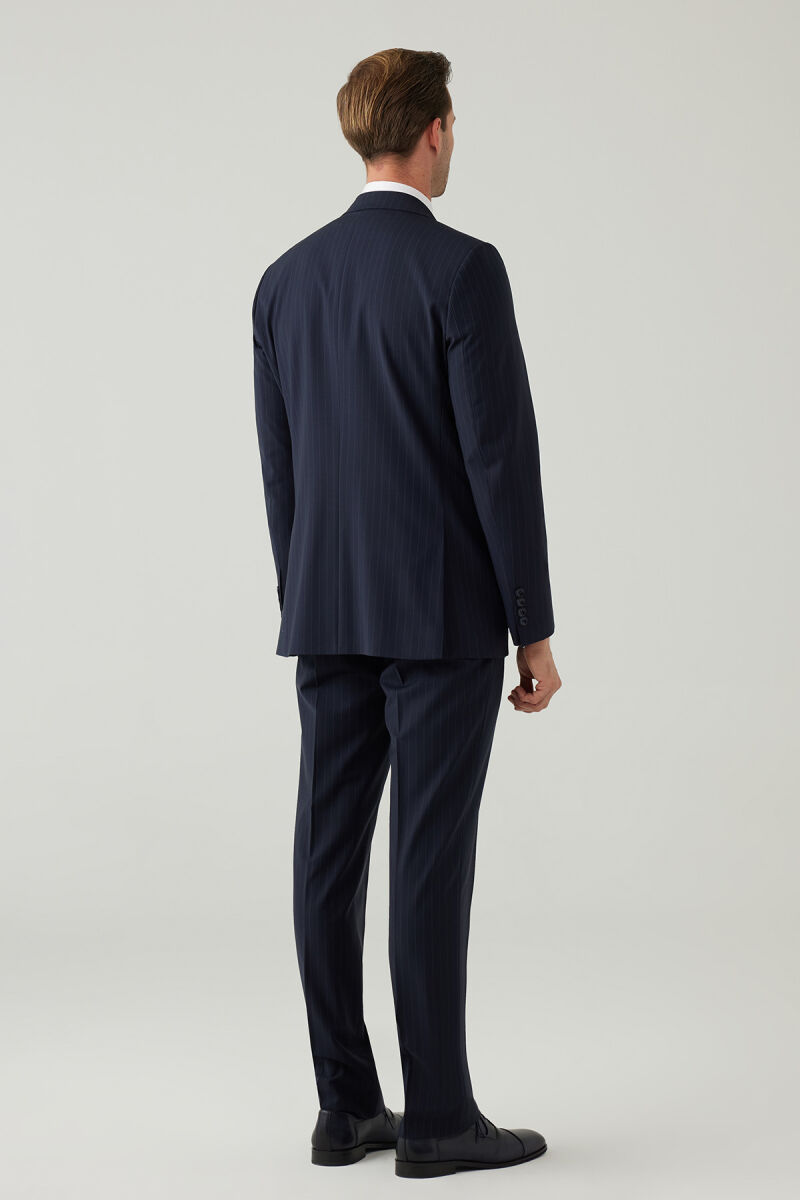 Erkek Lacivert Regular Fit Mono Yaka Yün Takım Elbise - 12