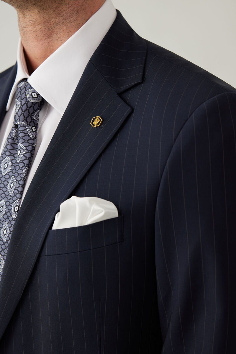 Erkek Lacivert Regular Fit Mono Yaka Yün Takım Elbise - 7